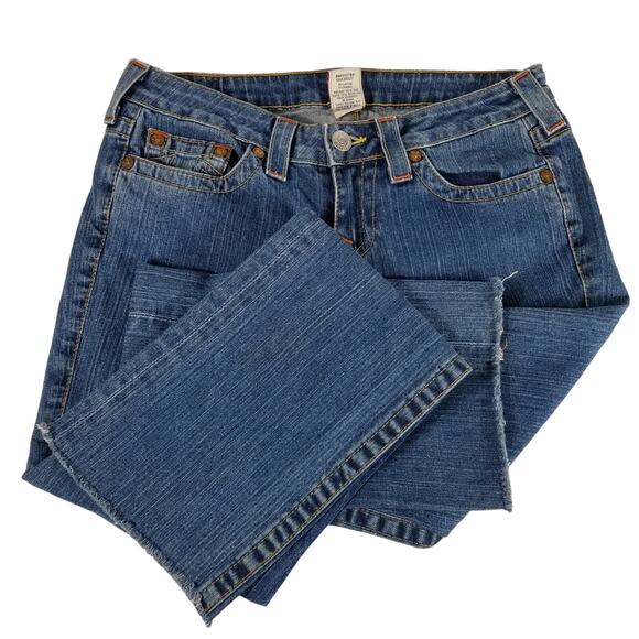 True Religion Johnny Blue Denim Jeans Raw Hem USA Made 29 - Picture 2 of 5